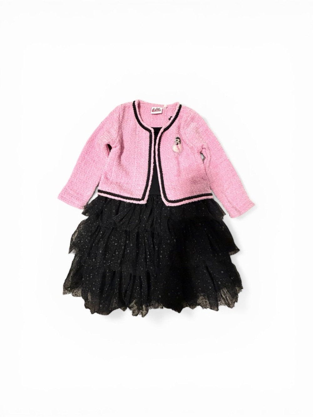 Pink Textured Tweed Jacket with Black Trim